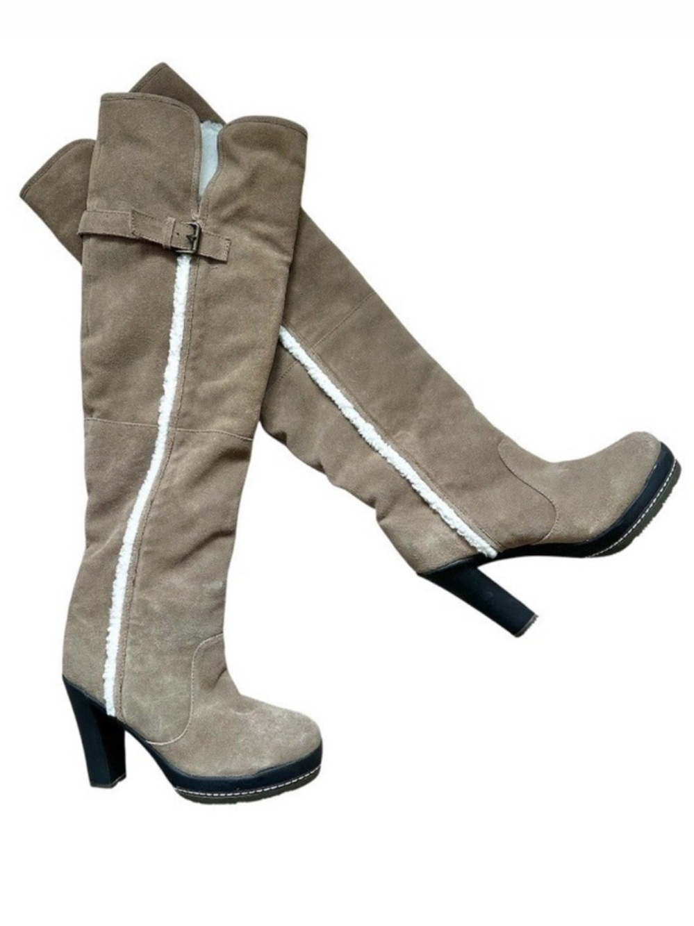 Kelsi Dagger Rozelle Genuine Suede Leather Over the Knee Boots Tan Faux Fur - 7